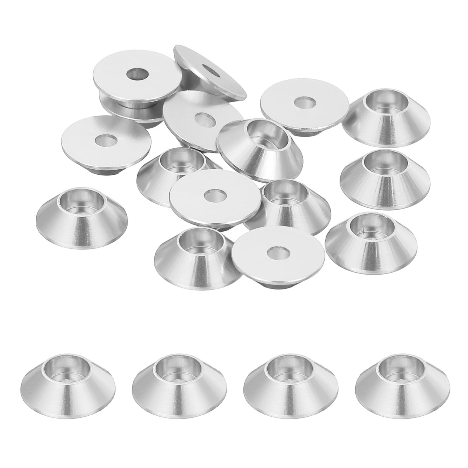 sourcing map M2 Cone Cup Washers for Screw, 20Pcs (Silver Tone)