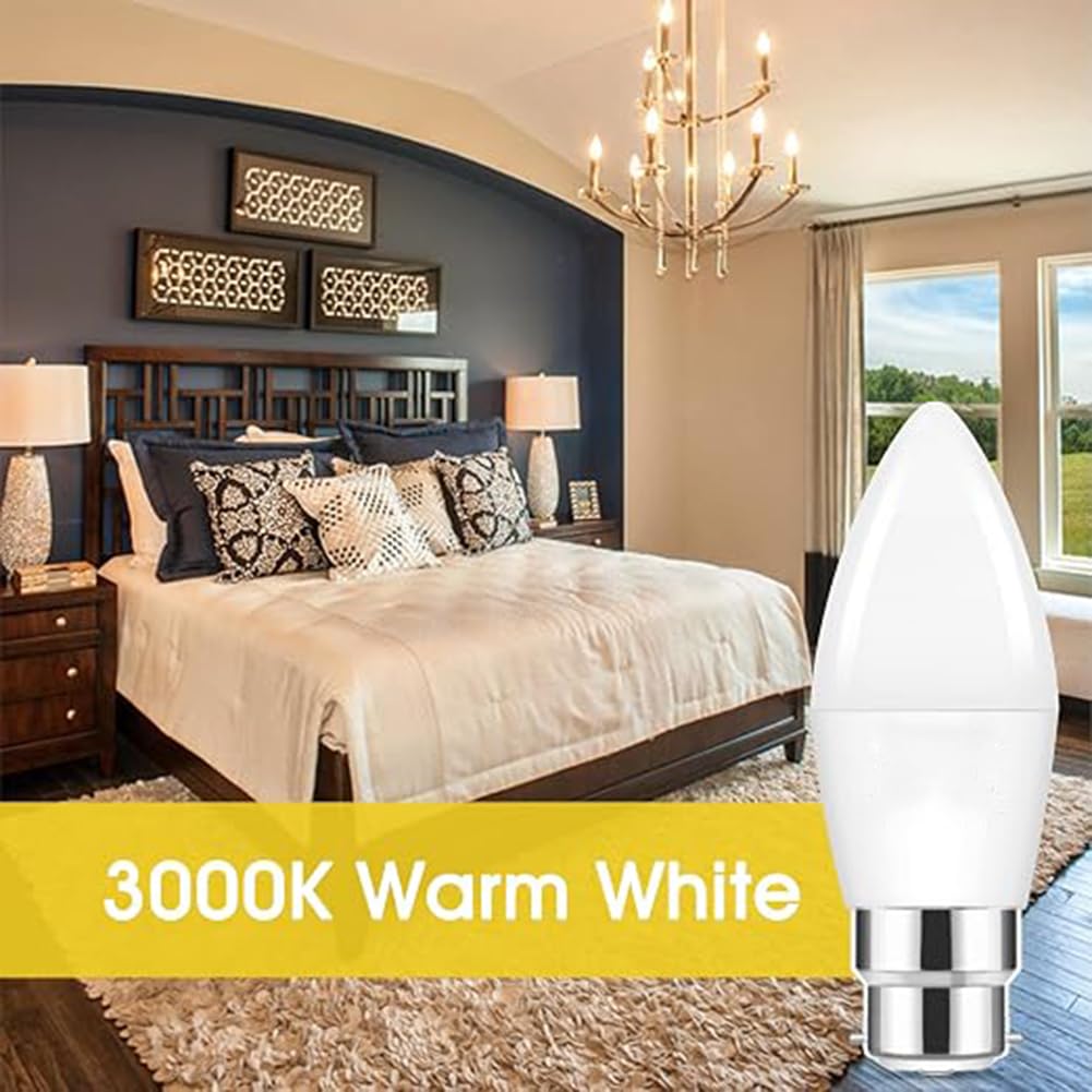 Générique Ampoule à baïonnette B22, 7W Ampoules LED en Forme de Bougie B22, Équivalent Ampoule Incandescente 60W, Ampoule LED Économe en Énergie Lot de 6,Warm White