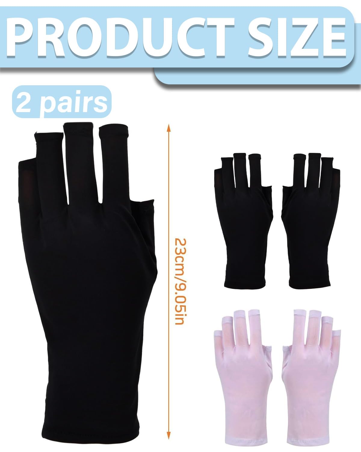 2 Paia Guanti Protezione UV per Manicure Gel,Professionali UPF50+ Protezione UV Guanti Senza Dita,Per Manicure Lampada UV Fitness Ciclismo(Nero,Rosa)