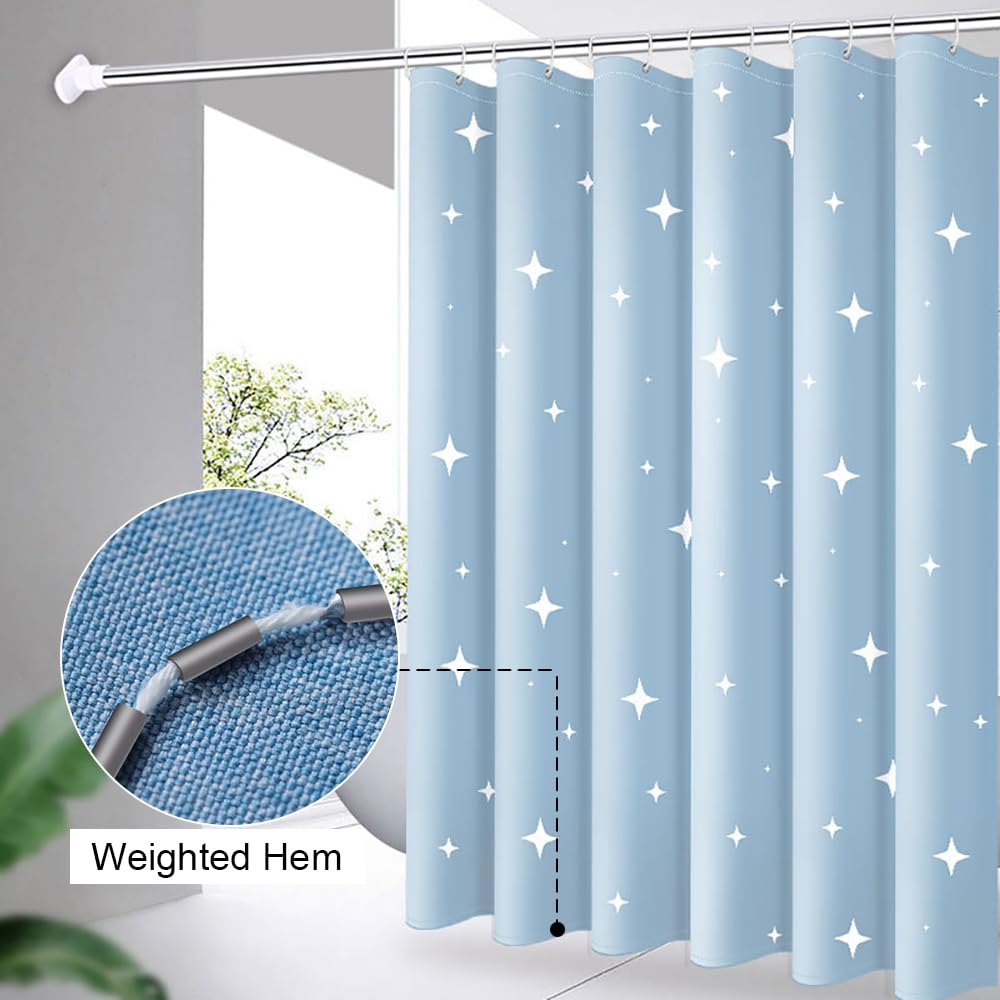 Lkw Ogechi Shower Curtain Blue with Weighted Hem 180x200 cm Star, Polyester Machine Washable Weighted Shower Curtain - Image 4