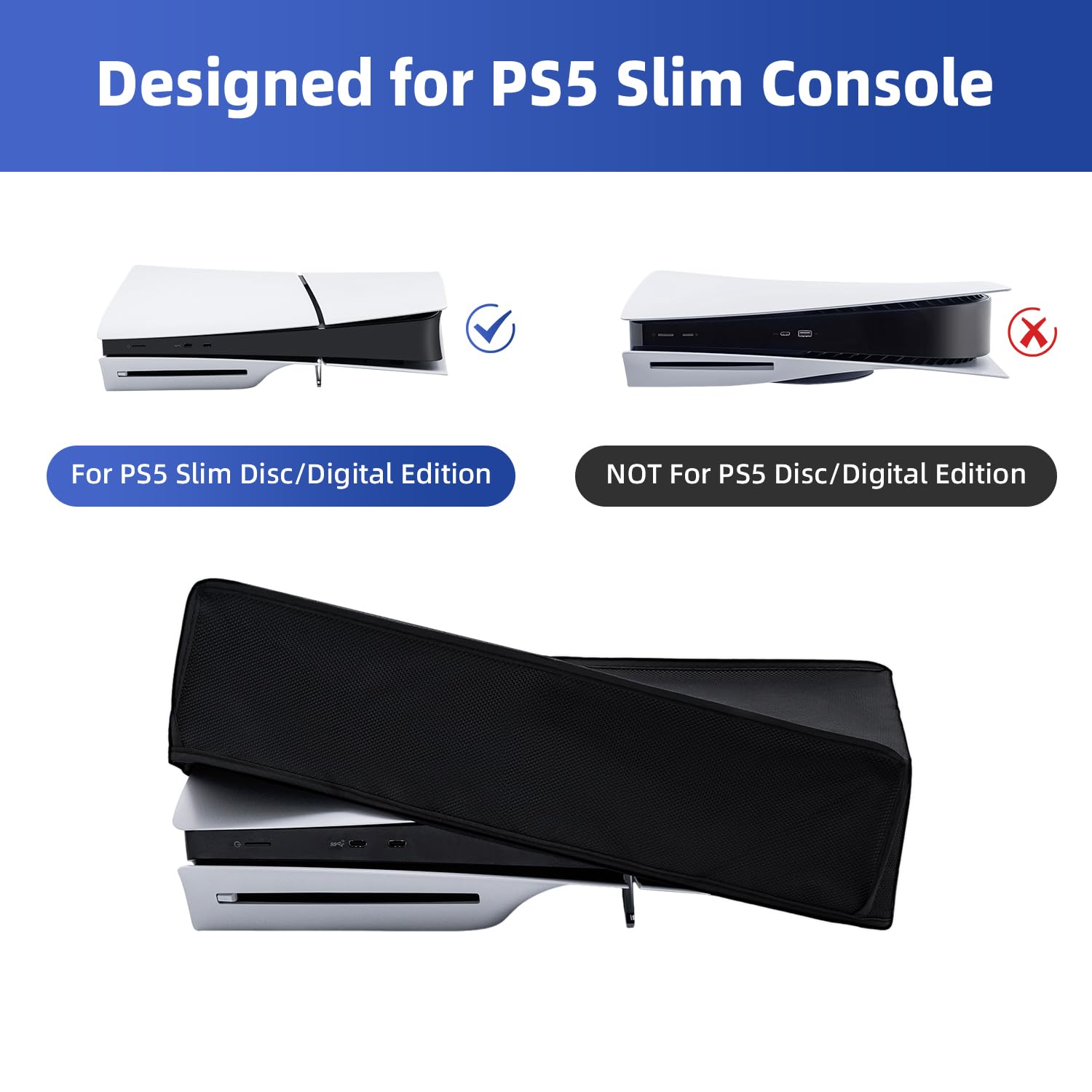 Antyzarysowany/wodoodporny pokrowiec ochronny tylko dla PS5 Slim Digital Edition i Disc Console - NIE DLA PS5 poziomych - Czarny