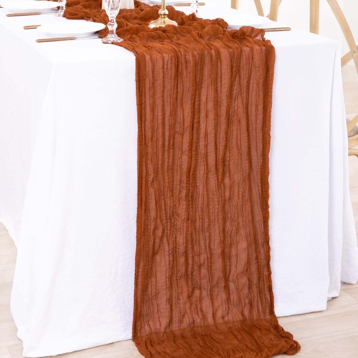MLMW Tischläufer aus Seihtuch, 4,3 m, Gaze-Tischläufer, 89 x 43,2 cm, rustikaler Käsetuch, Tischläufer für Hochzeit, Babyparty, Geburtstag, Brautparty, Dekorationen, Terrakotta, 6 Stück