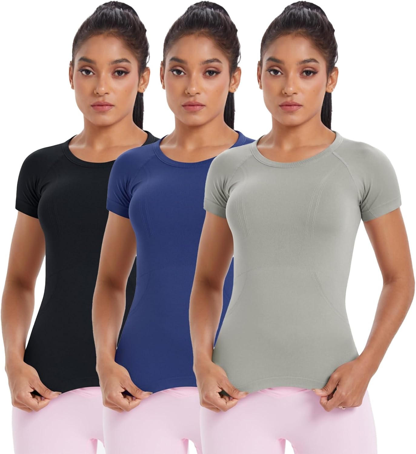 3PCS Workout Tops for Women Compression Workout Shirts Short Sleeve Basic Tops Tshirts Shirts