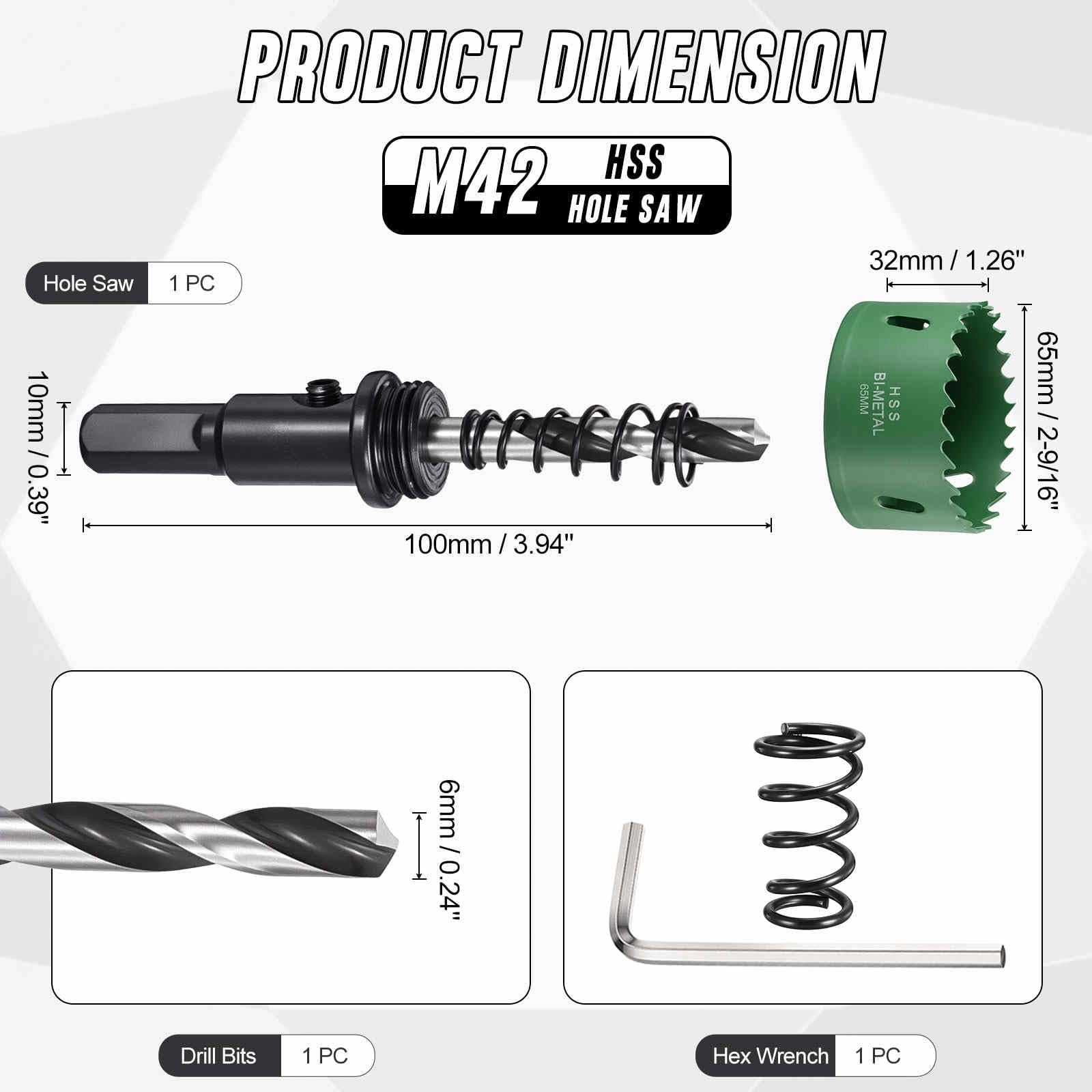 CoCud 2-9/16"(65mm) Hole Saw, M42 Bi-Metal Hex Shank Hole Cutters Drill Bit with Spring - Image 2