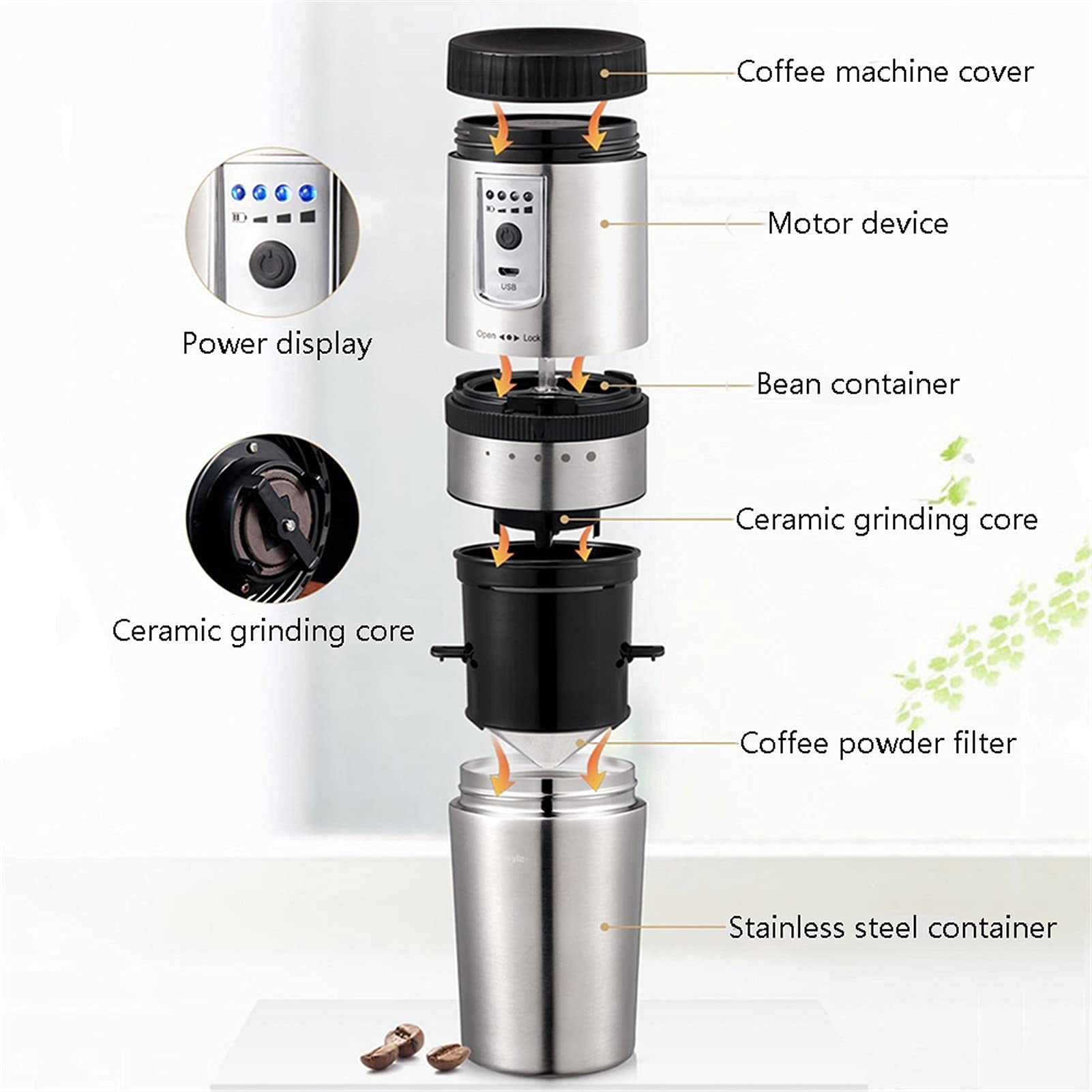 Macchine da caffè Macchina per caffè portatile Macchina per caffè espresso multifunzione Macinacaffè elettrico Ricarica USB Acciaio inossidabile per macchine per caffè espresso automatiche per auto
