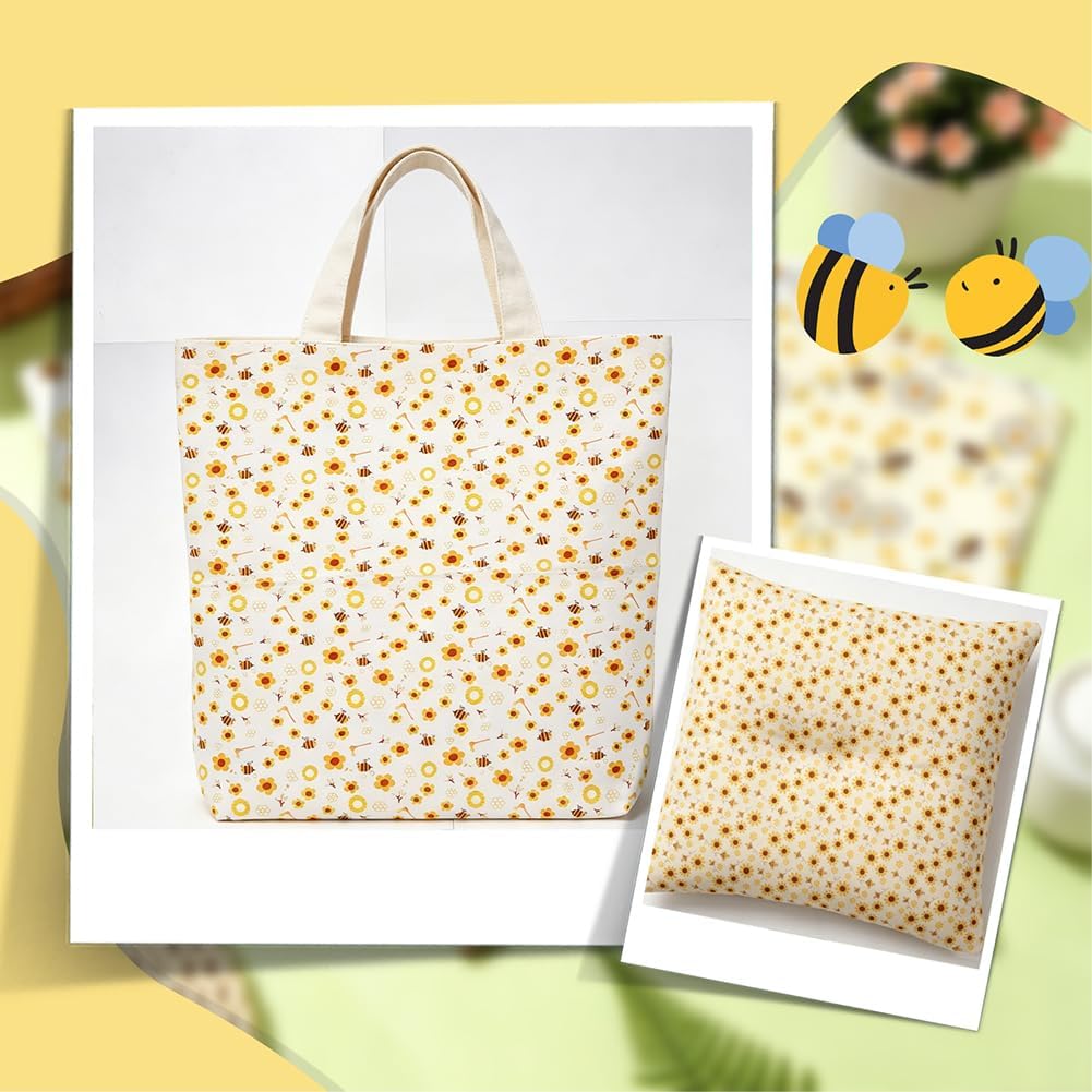 WADORN 5Pcs Yellow Bee Floral Quilting Fabric Bundles Honeycomb Flower Precuts Quilting Patchwork Polycotton Craft Printed Sewing Material for DIY Sewing Home Spring Party Holiday Decor, 18x20 Inch image 5