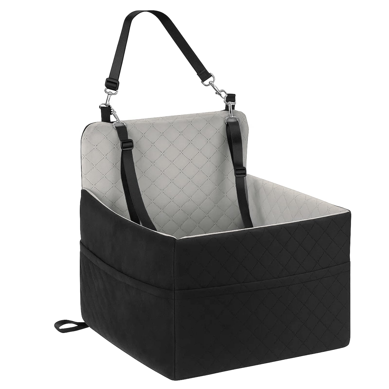 Dog Car Seat Soft Fabic to 35lbs Fully Detachable and Washable Pet Car Seat for 2 Small Dogs with A Storage Pocket (Black-Gray, 35bls)