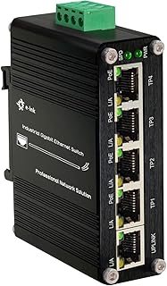 Mini Industrial 5 Ports Gigabit PoE Switch Hardened RJ45 10/100/1000Mbps 802.3at 30W/Port Ethernet Switch Din Rail Mount PoE+ Unmanaged Switch 10Gbps Switching Capacity