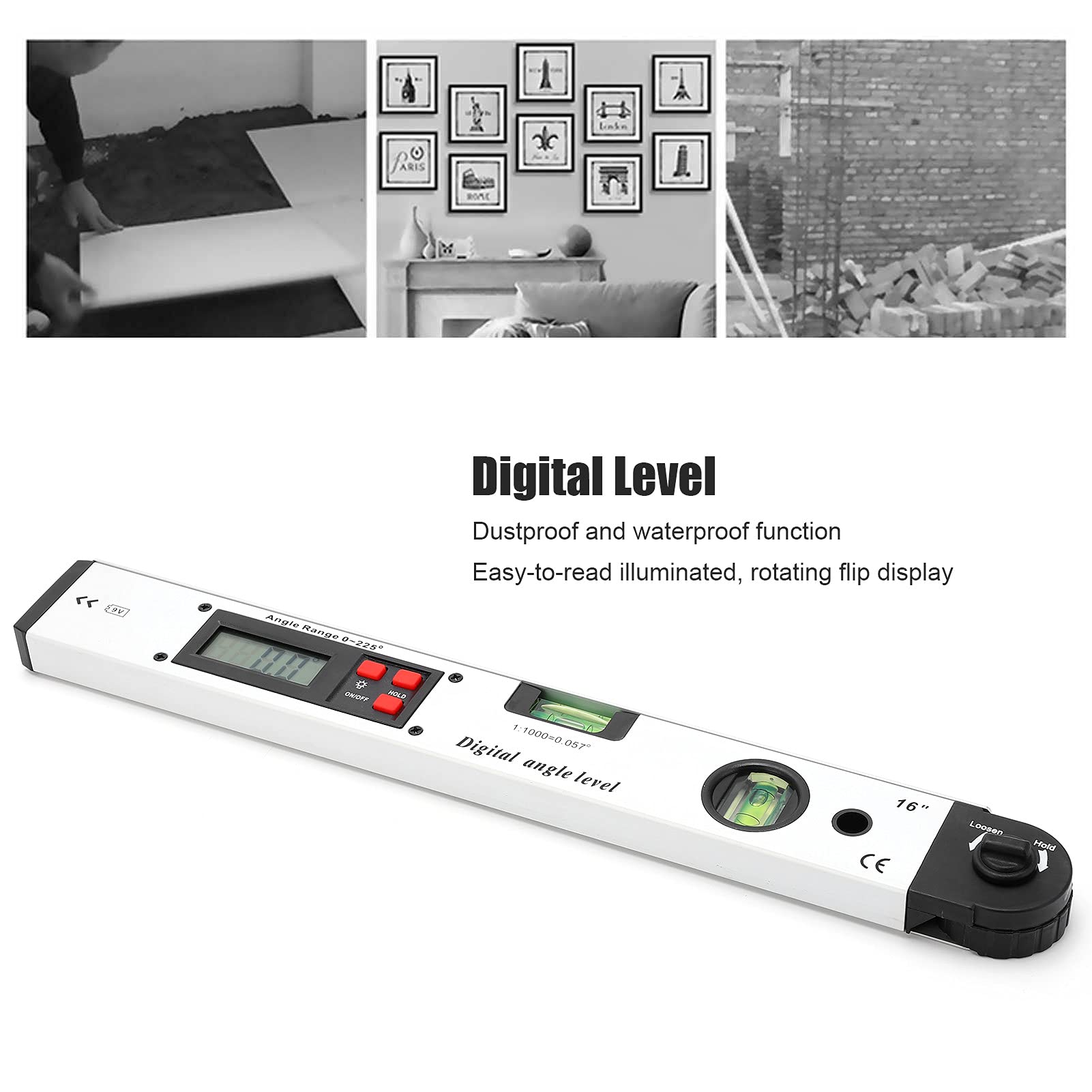 Indicatore di Livello Elettronico Pieghevole da 400 mm, Goniometro Digitale con Campo 0°-225° e LCD Retroilluminato, Cercatore Angolare Digitale per Edilizia e