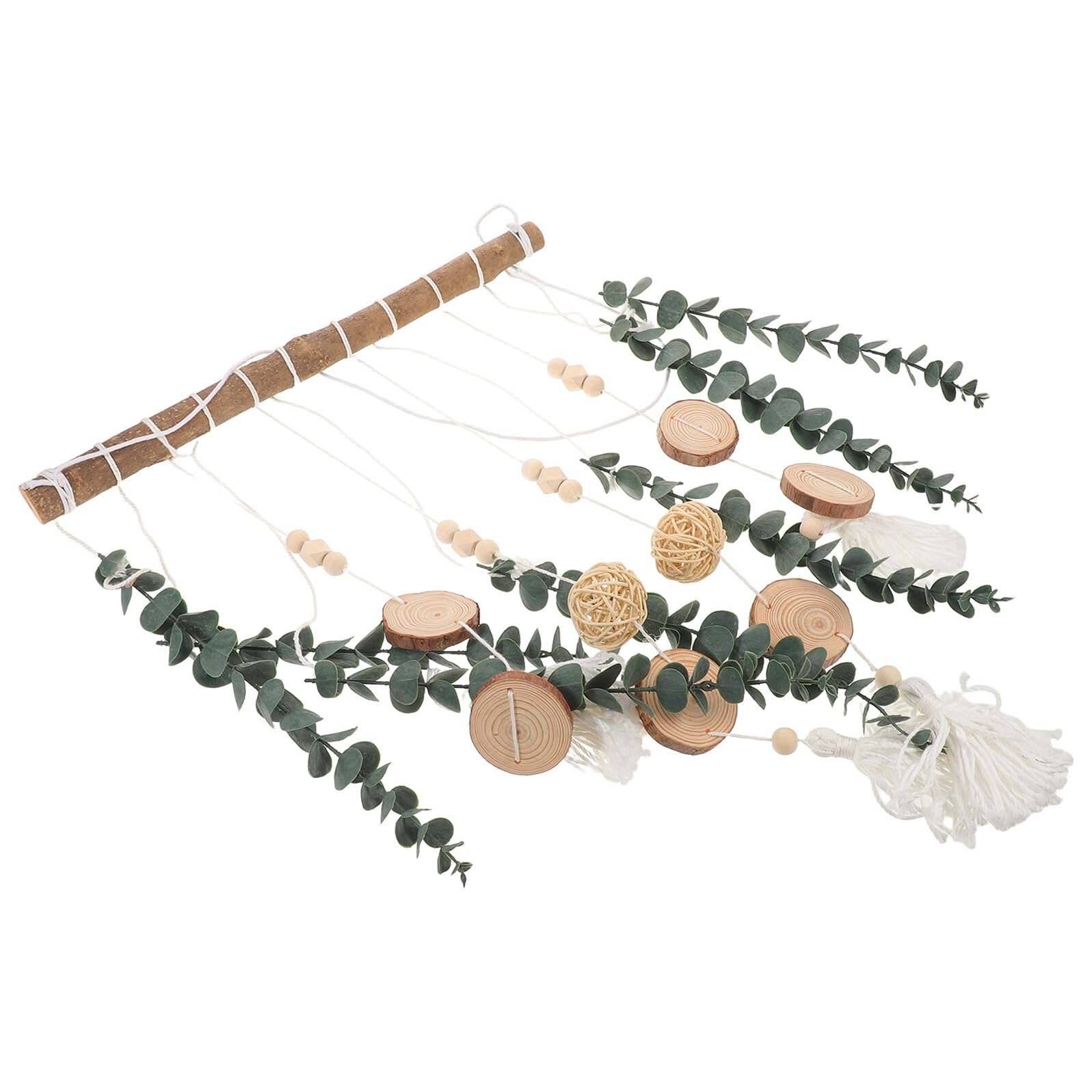 Decorazione da Parete Foglie di Eucalipto Artificiali e Perline di Legno Stile Boho-country per Interni Rustici Moderni Facile Installazione senza Danneggiare Superfici