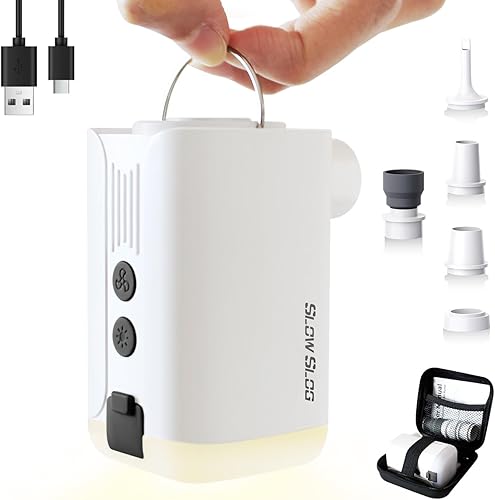 Bomba de aire eléctrica portátil con luz de campamento, bomba de aire de mochilero de 5 Kpa para infladodesinflado rápido, ideal para colchón de