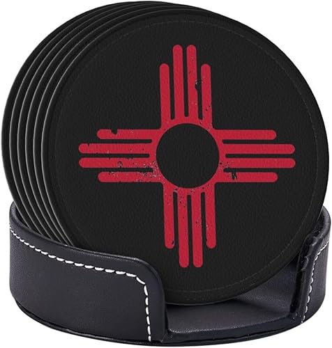 Miniatura 2 de New Mexico Zia Sun - Juego de 6 posavasos de cuero prémium con soporte, elegantes posavasos para cocina, café y decoración del hogar