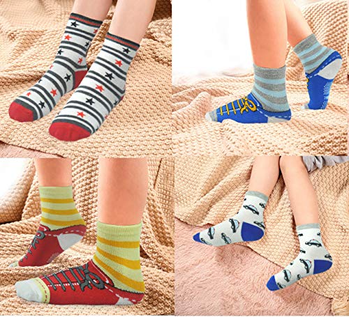 Image of Tphon 12 Pairs Toddler Non Skid Socks with Grips Anti Slip Bottom, Cotton Non Slip Ankle Crew Socks for Boys, Girls, Kids(1-7Years)
