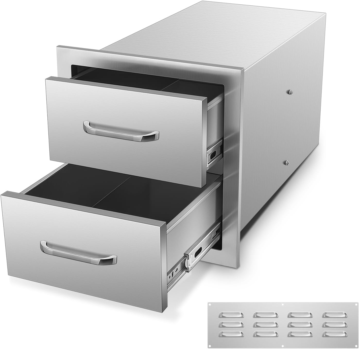 FOHERE Outdoor Kitchen Drawers Stainless Steel Cabinet, 2-Drawer BBQ Access Drawer 14" W x 14.5" H x 23" D Enclosed Built-in Drawer Flush Mount for Outdoor Kitchens & BBQ Islands