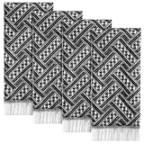 HunnmingRe 4 Pack Boho Bathroom Hand Towel 14 x 30 Inch 100% Turkish Cotton Decorative Boho Kitchen Hand Towel Farmhouse Bathroom Decor Set Absorbent Soft Guest Tea Gift(Black,White)