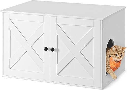 FEANDREA - Armario con caja de arena oculta para gatos, mueble de madera, baño para gatos con puertas, casa para interiores para gatos, mesita de