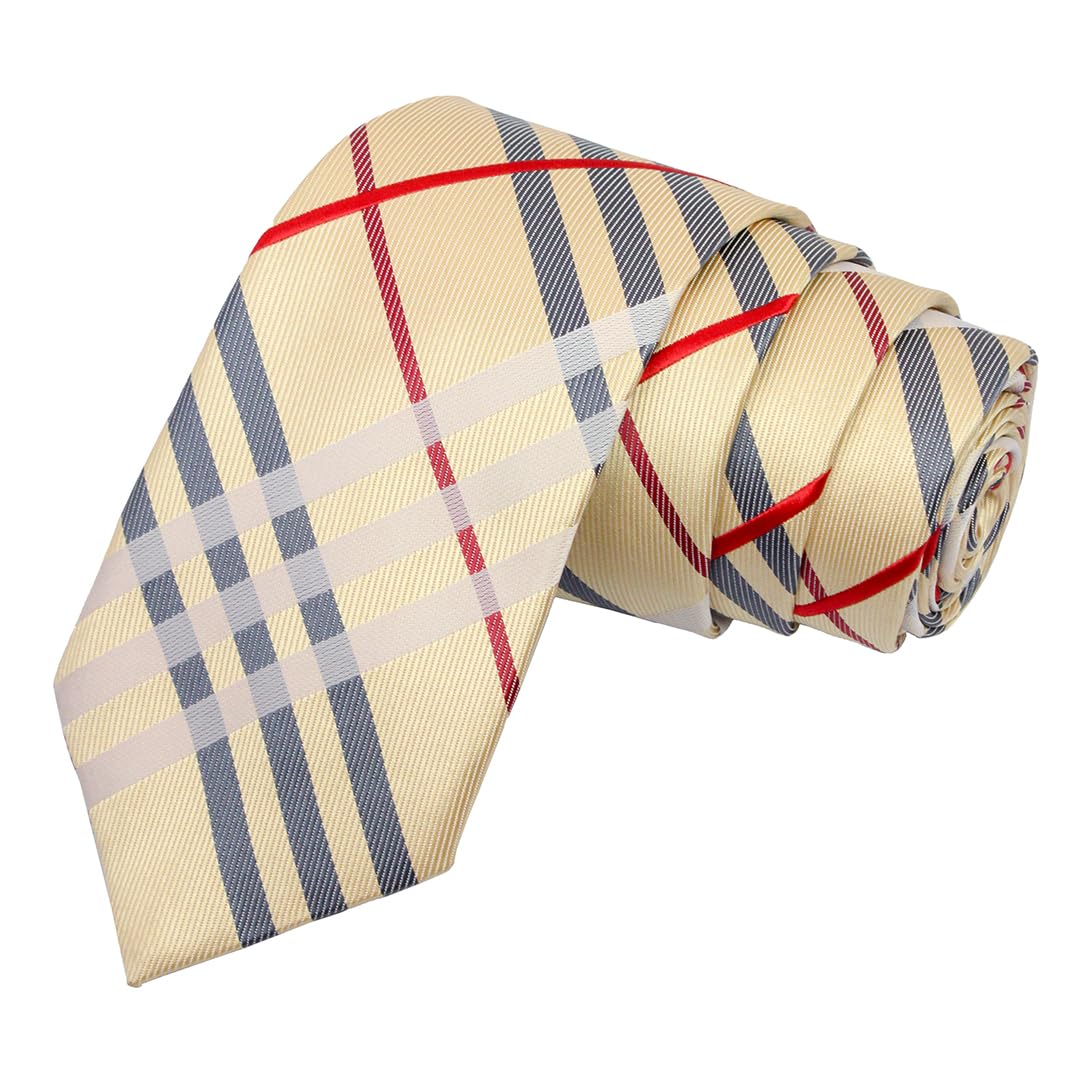 Magnificent Stripes Beige Colored Microfiber Necktie For Men-image-2