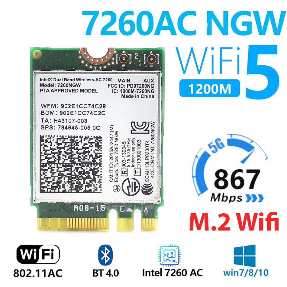 Image of DIS | Intel Dual Band Wireless-AC 7260 7260NGW Ngff Pcie Bluetooth Bt Wireless WiFi Card 802.11