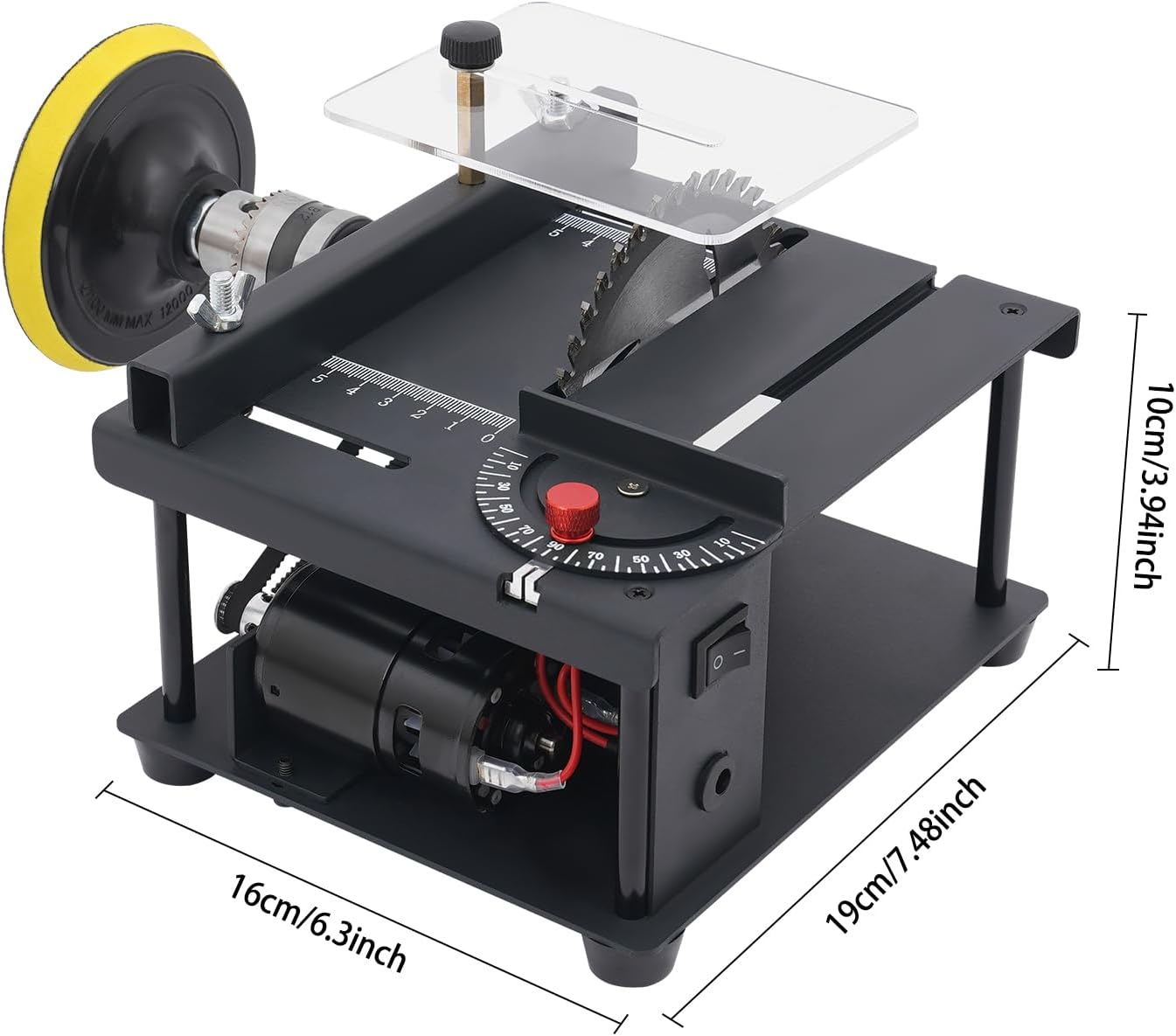 Mini Table Saw Grinder, 200W 10000RPM Multifunctional Precision Small Craft Table Saw Polisher with 0-90° Adjustable Angle & Blade Height, 1.38in Cut Depth for Crafts Acrylic Metal Wood