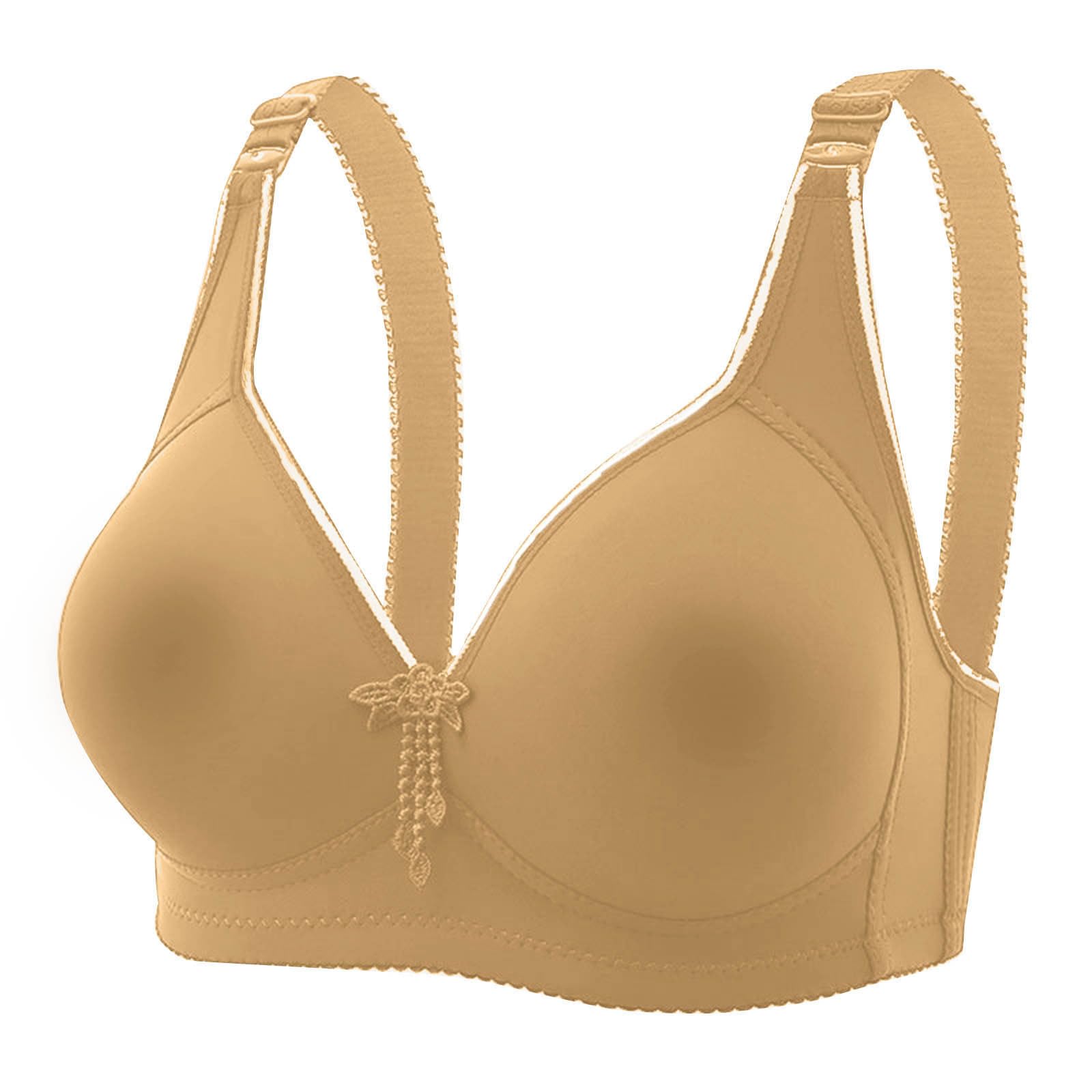 Cómodo Sujetador con Aros Transpirable for Mujer Talla Grande, De Maternidad Sin Costuras Cuatro Cierres, Elevación Refuerzo, Diseño Simple, Oro Rosa, 12(Red,16)