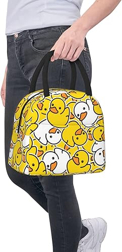 Miniatura 8 de Fiokroo Bolsa de almuerzo aislada con bonitos patos de goma, caja de almuerzo reutilizable con dibujos animados para escuela, trabajo, universidad,