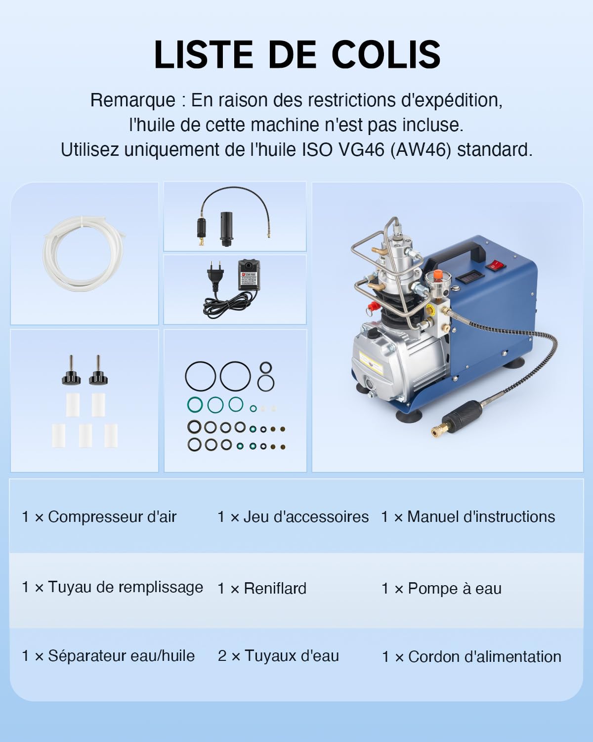 CREWORKS Compresseur à Air Portable Haute Pression 1800W Pompe Air PCP Électrique 310 Bar 50L/min avec Manomètre pour Pistolets à Air pour Bouteille Plongée Réservoir Paintball (Pression Réglable)