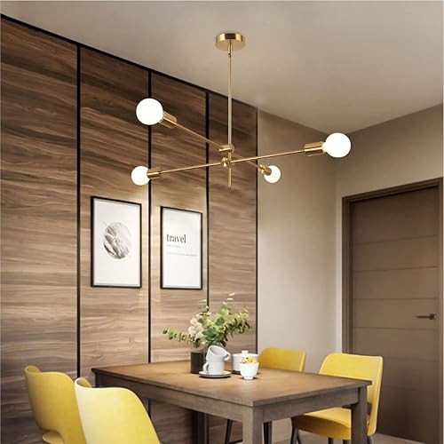 Miniatura 7 de Modo Lighting Sputnik Candelabro de 4 luces con colgante dorado de mediados de siglo, lámpara de techo moderna para cocina, comedor, sala de estar