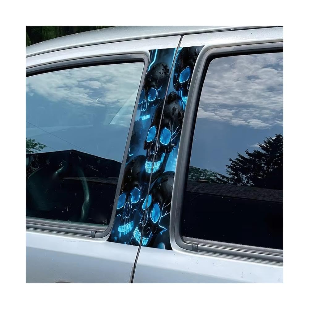 Bertdcx One Color Door Pillar Window Trim Anti Scratch Sticker Cyber Skull Glossy Protective Polyethylene Film Auto Parts
