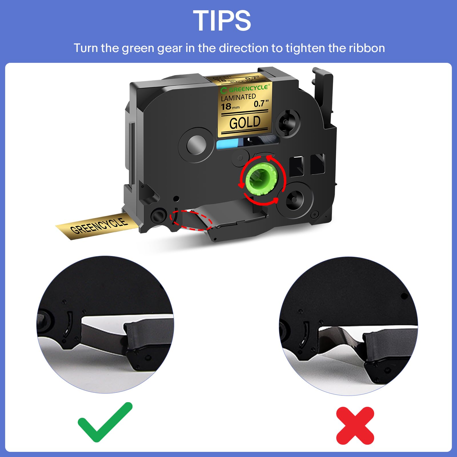 GREENCYCLE Nastro per etichette compatibile con Brother P-Touch TZ TZe 18 mm 0,7" 3/4" bianco su trasparente/nero/rosso/blu/verde, nero su oro per etichettatrice PT-P710BT PTD400 PTD400AD PTD600