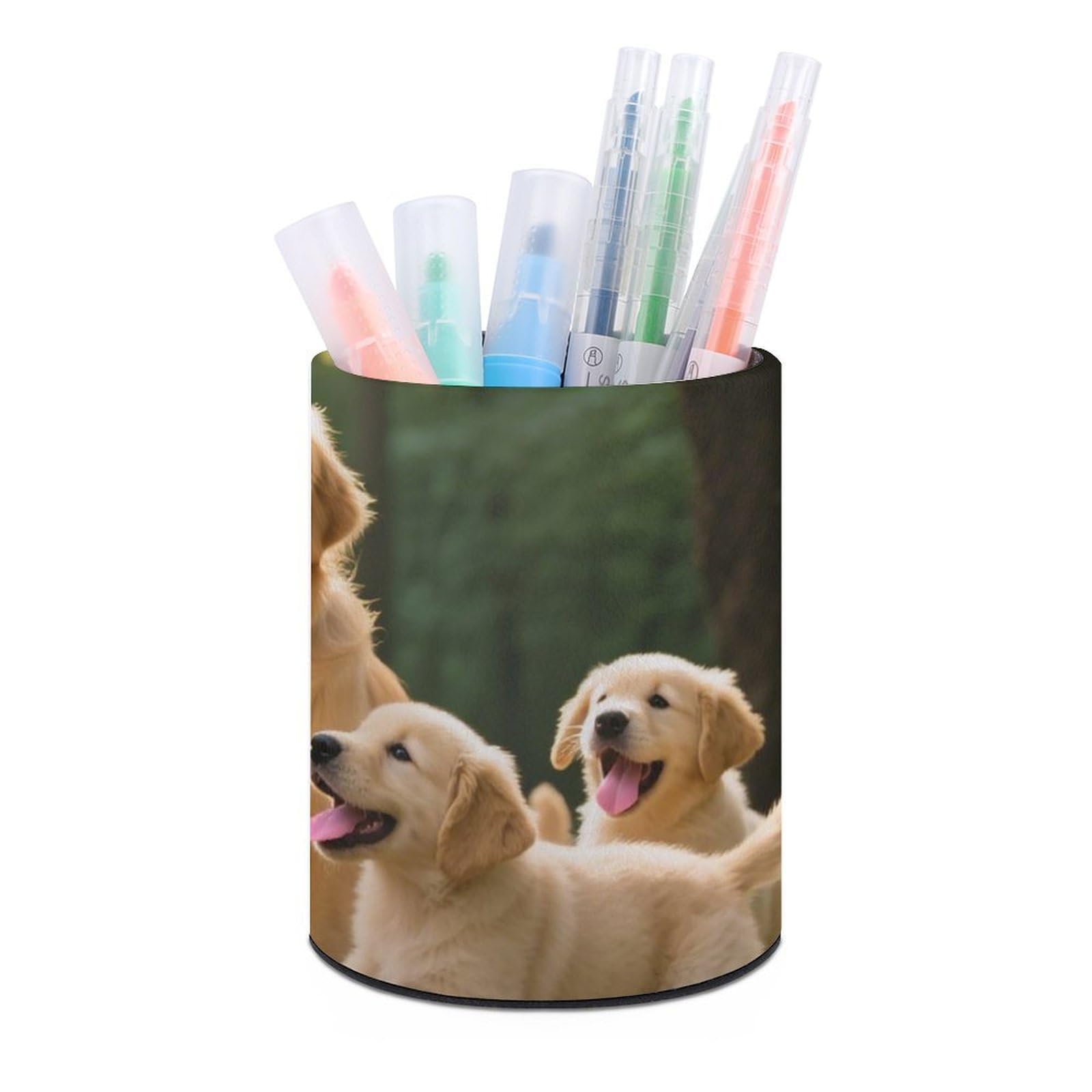 DWVTSLH Aesthetic Pen Holder for Desk - Modern Leather Pencil Holder - Stylish Round Makeup Brush Holder - Dog Pen Cup Cute And Functional Desk Organizer for Office Supplies