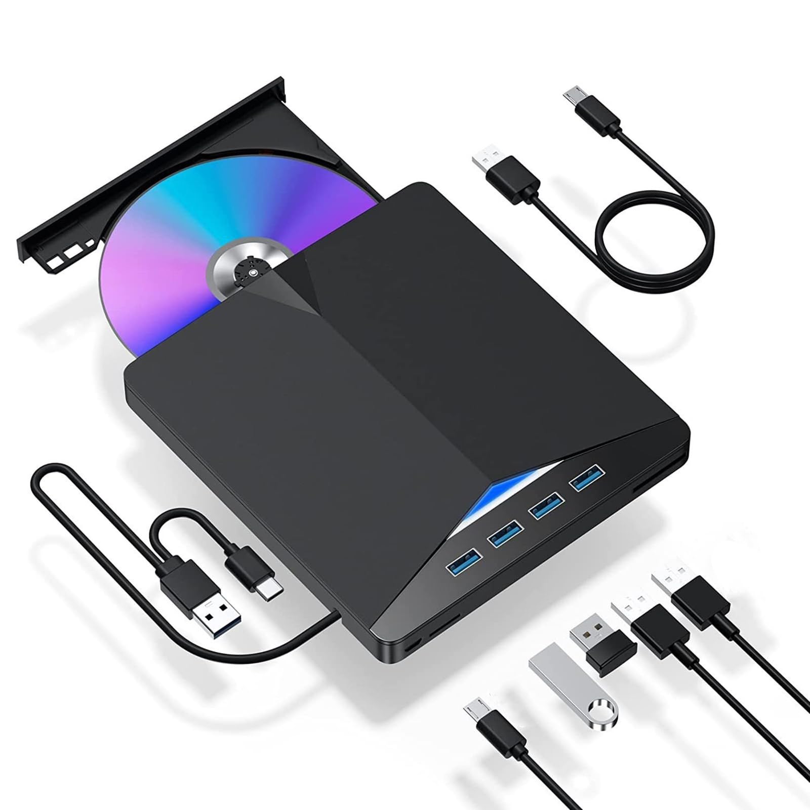 Unità video esterne a 7 porte per laptop, USB C USB3.0, masterizzatore portatile con slot per schede USB, lettore di velocità veloce