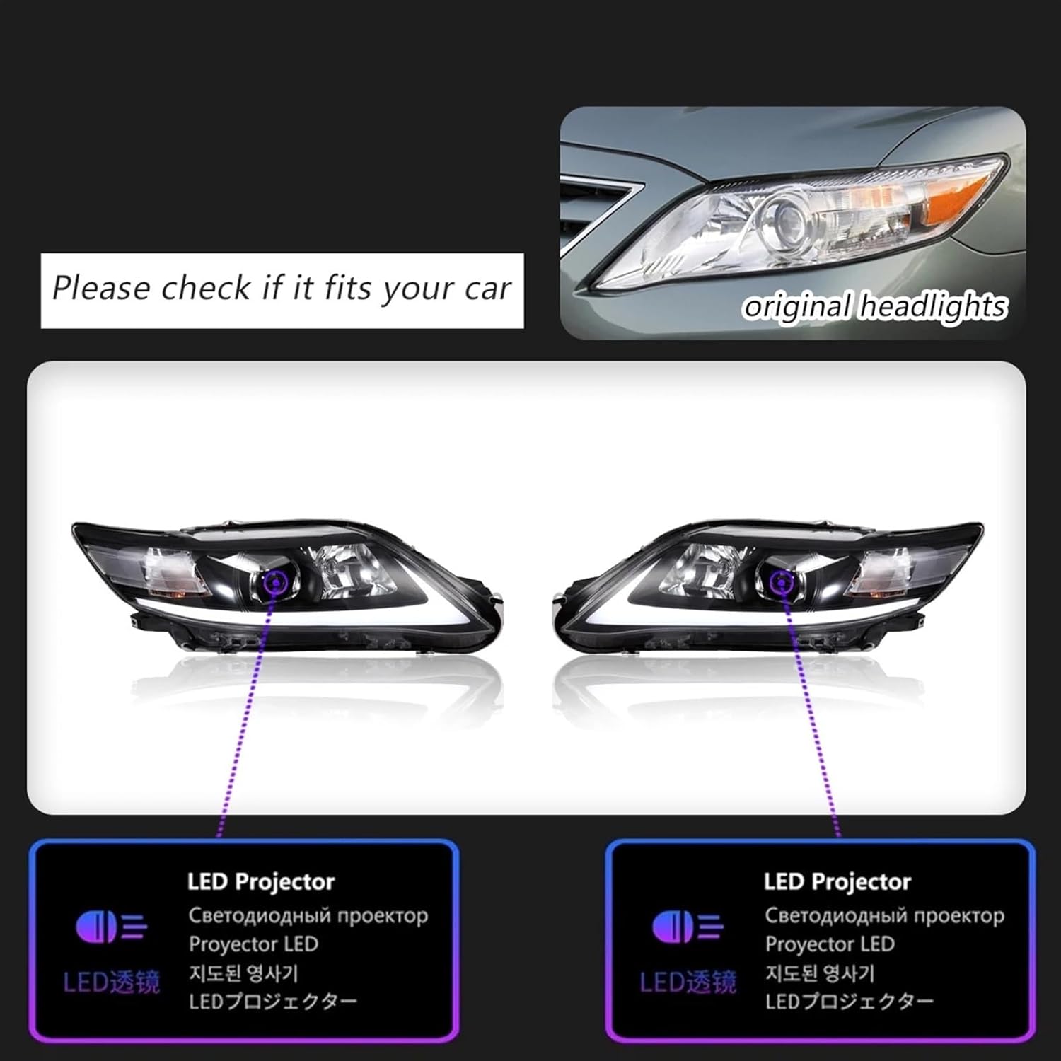 Automobile LED Headlight LED Headlight Assembly Compatible For Camry 2009-2011 Headlamps DRL Turn Signal Car Accessories