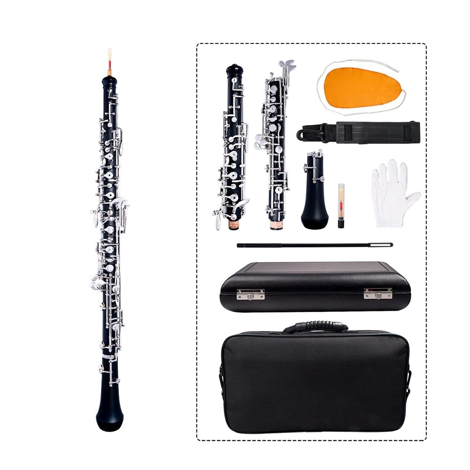 Strumento Oboe Key Professional C Keboe Style Style Semi- Automatico Tasti nichelato Strumento di Legno con Custodia in Pelle di Guanti ad Oboe Reed Principiante di Oboe