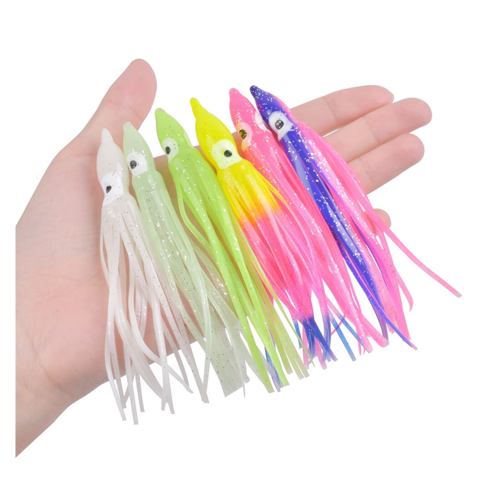 XILILHC 80 Pezzi di Polpo Luminoso con Esca da Pesca in Gomma Morbida for Calamari | Esca artificiale in acqua salata for la pesca al tonno siluro 7 cm-11 cm