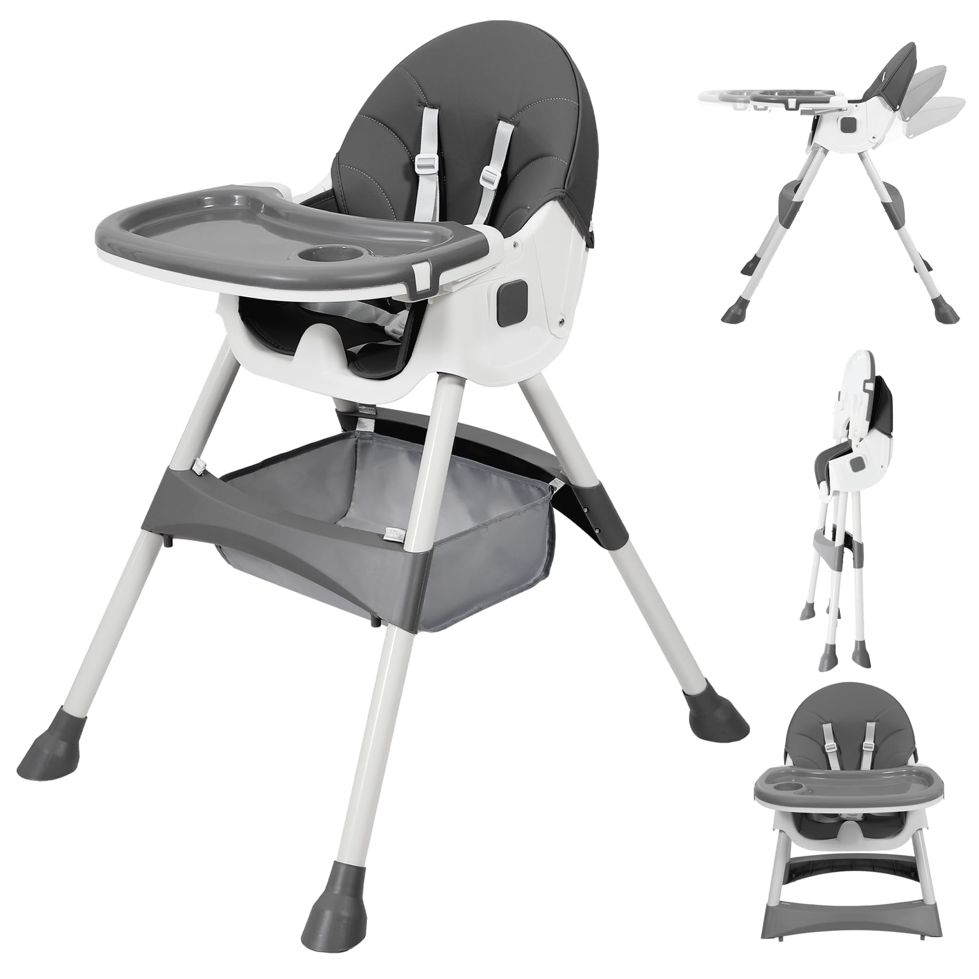 Baby High Chair, 6 in 1 Convertible High Chairs for Babies and Toddlers with 5-Point Safety Harness,Foldable High Chair for Space-Saving, Adjustable Dining Tray,Backrest & Height,Easy to Clean Surface