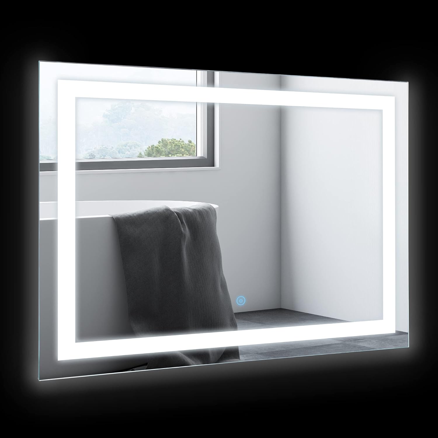 HOMCOM 32" x 24'' LED Illuminated Bathroom Mirror, Wall Mounted Vanity Mirror with Dimmable Memory Touch, Waterproof, Horizontally or Vertically, Silver