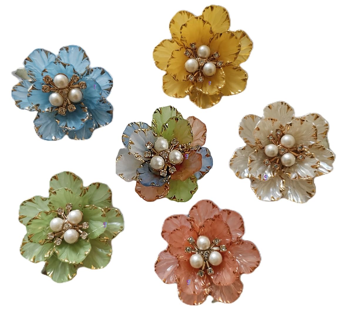 Acrylic Petal Flower with Pearl, 5 cm, for Decoration, DIY Craft, Rakhi, Diwali, Hair Clip (Mix Colour)-image-30