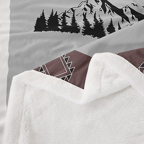 Miniatura 6 de Manfei Manta rústica de granja, manta de retazos con diseño de oso y ciervo, para niños y adultos, manta temática de aventura para sofá, manta de