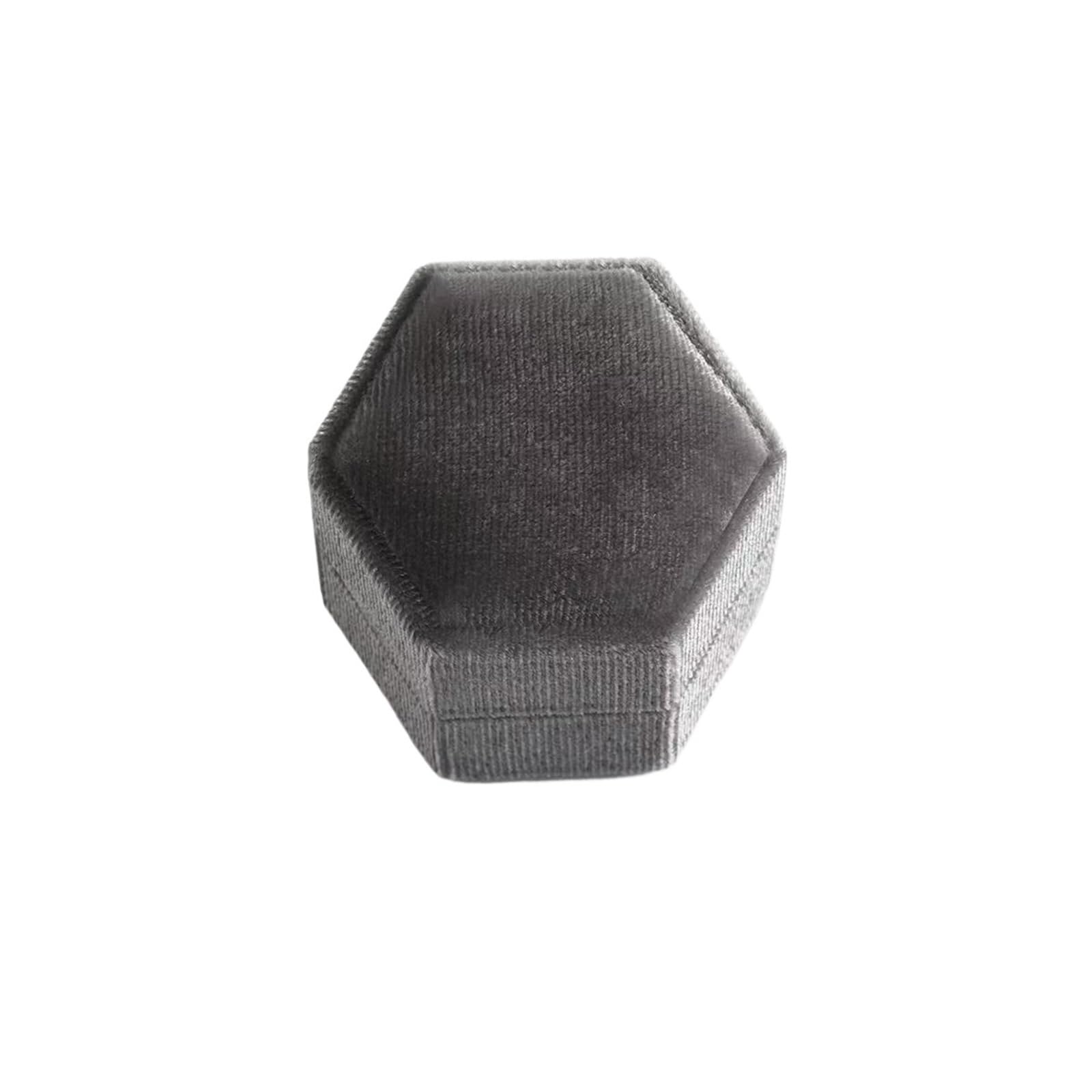 WWYYZAYC Person Ring Box For Wedding Proposal Bearer Engagement Double Slots Hexagon Holder Anniversary(Grey,Sliver Text)