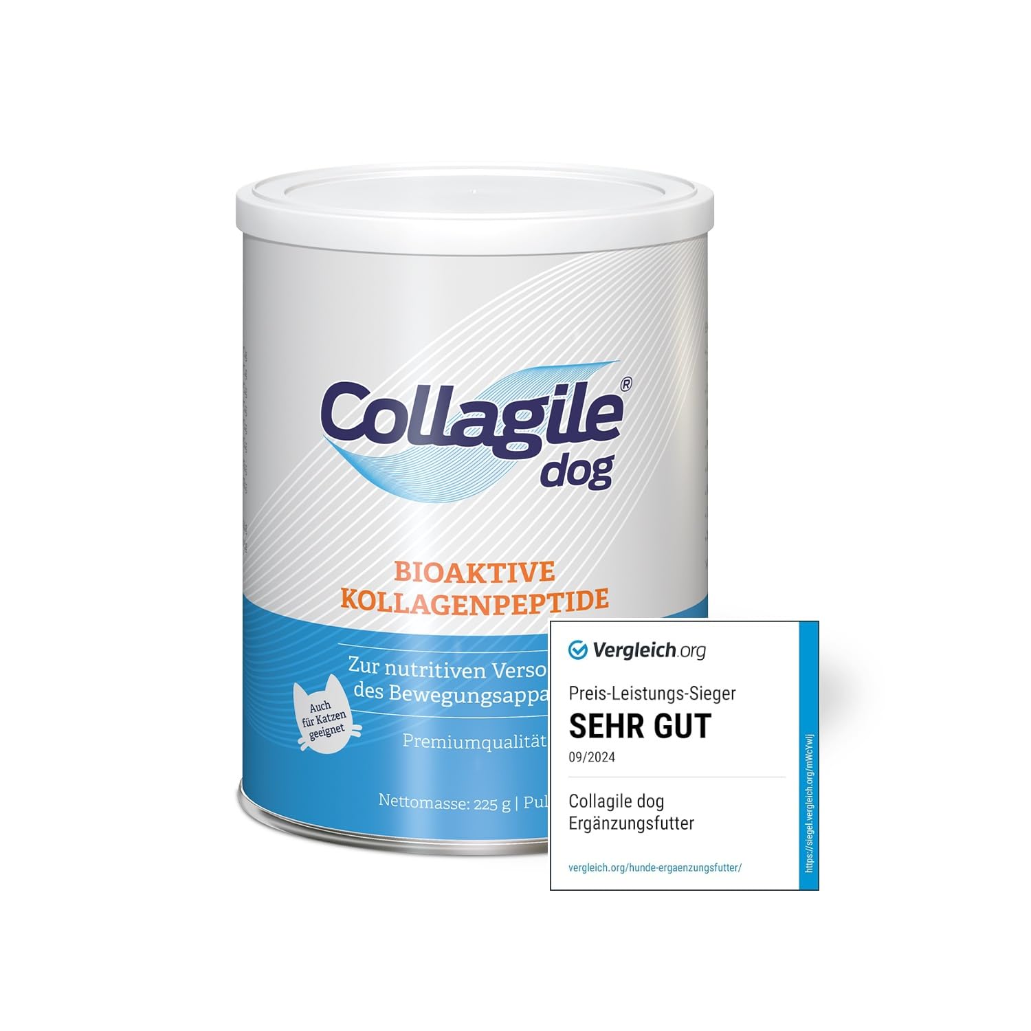 Testsieger: SEHR GUT für Gelenke, Knochen, Muskeln, Bändern und Sehnen - rein natürlich für Hunde und Katzen - Collagile Dog 225g für mehr Lebensfreude