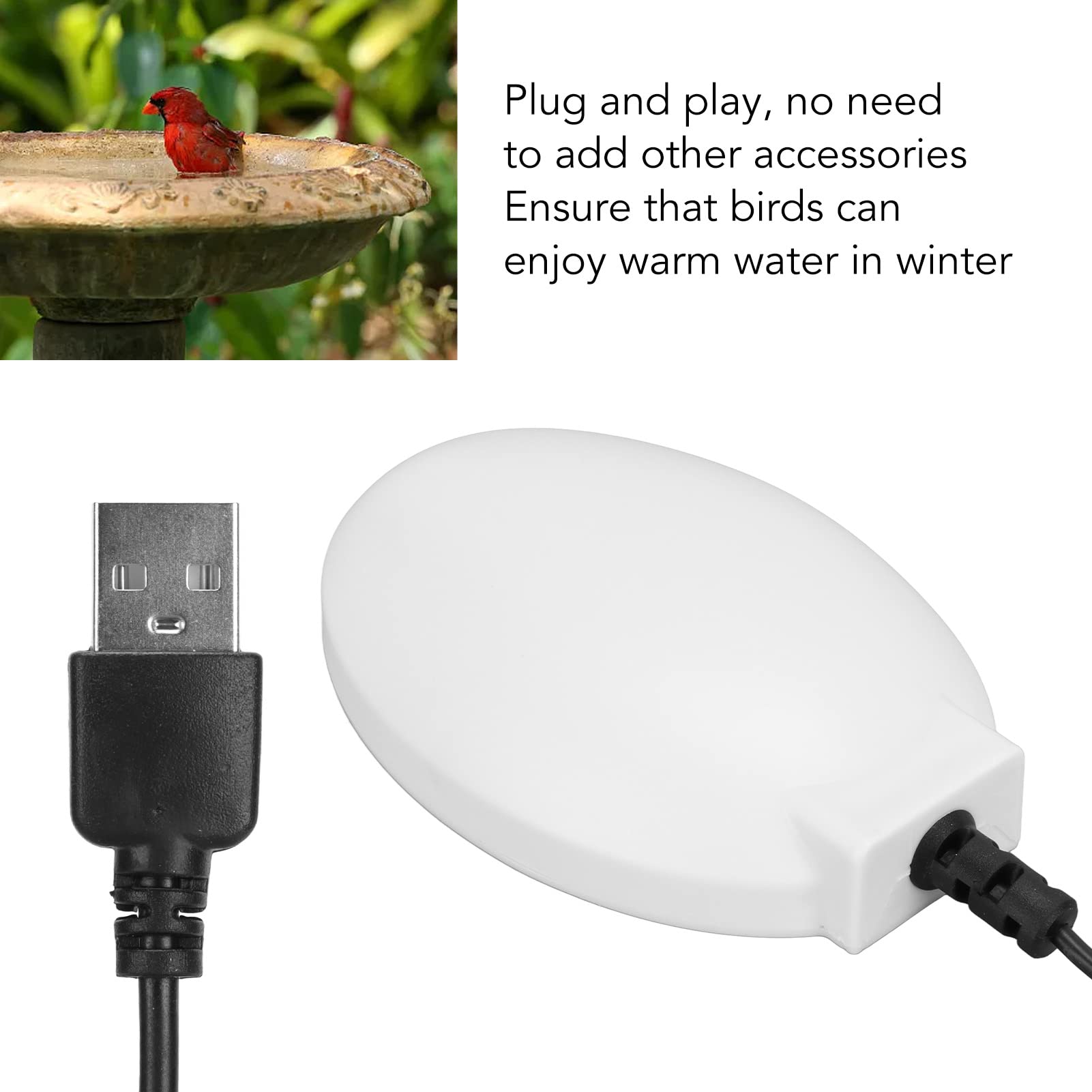 Vogelbad-Heizung, 35 ℃ Thermostatisch Gesteuerter Vogelbad-Enteiser für den Außenbereich Im Winter, USB-Plug-and-Play-Vogelbad-Warmwasserbereiter für Terrasse, Hof und Rasen
