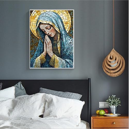 Miniatura 5 de MaiYiYi Kit de pintura de diamantes de oración de Virgen María, taladro redondo completo 5D, kit de punto de cruz, juego de pintura de diamante para