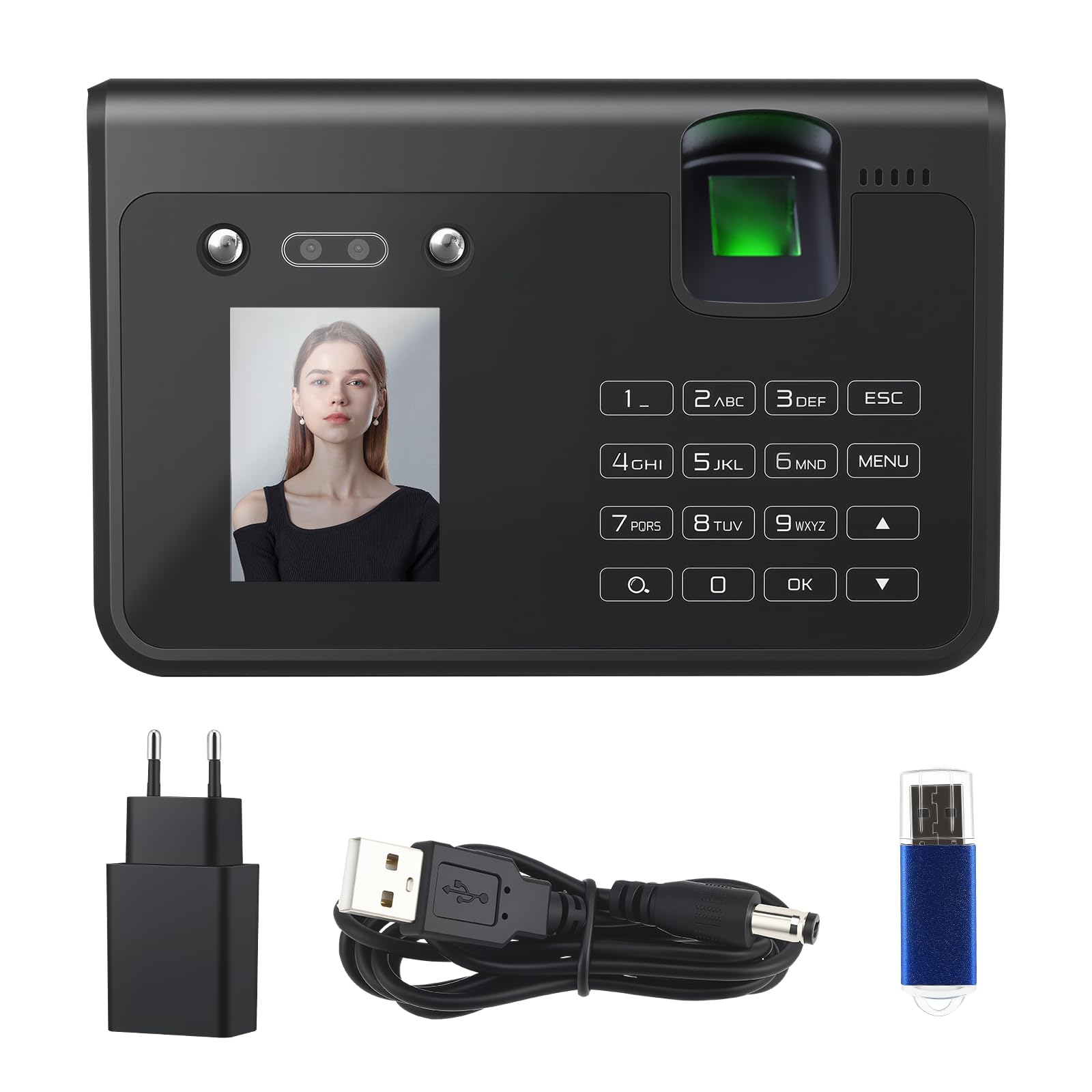 Dispositivo di rilevamento del tempo per piccolo, 4 in 1 biometrico con viso, impronte digitali, vena e pin, senza costi mensili, esportazione dati USB senza software