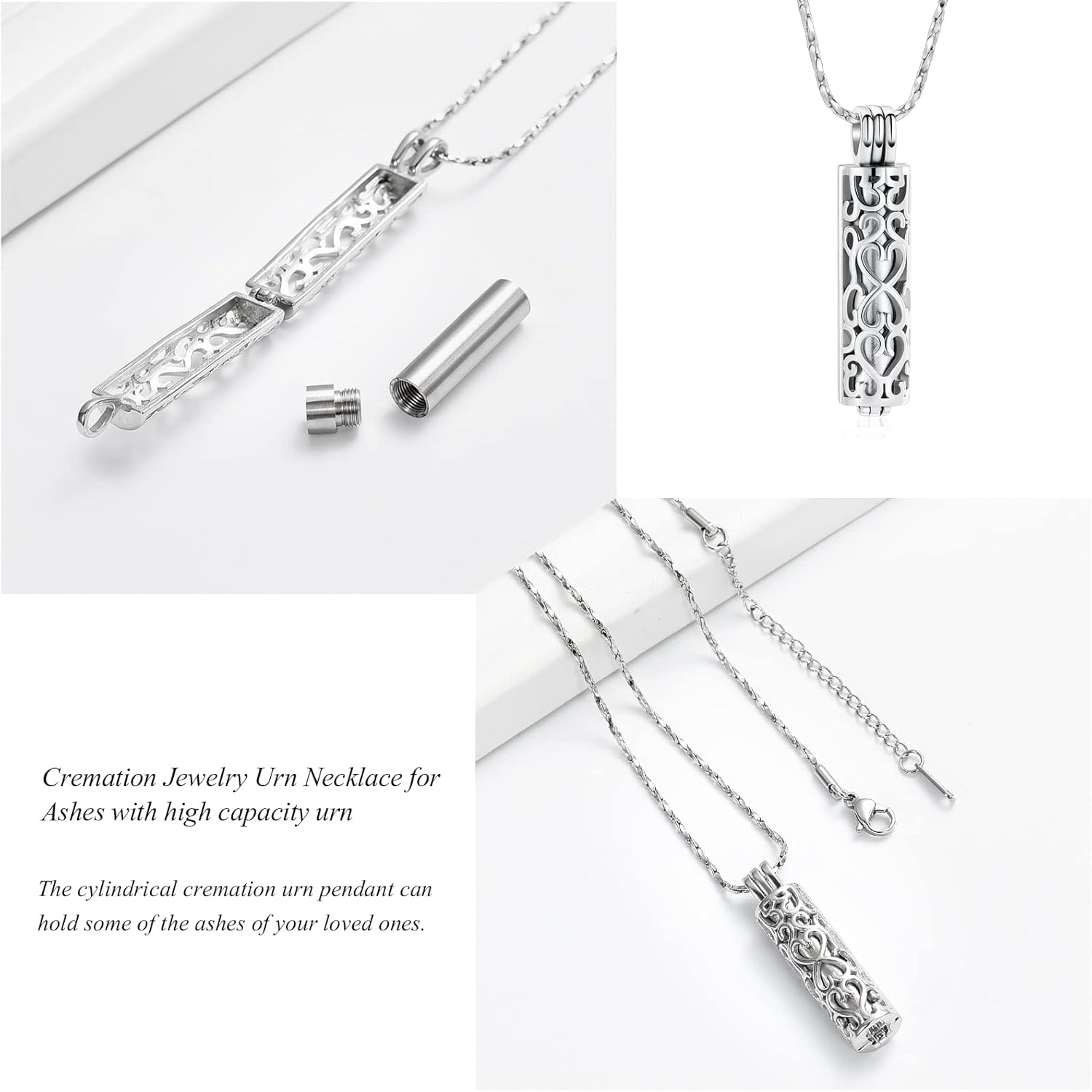 Imrsanl Cremation Urn Pendant Necklace with Hollow Cylinder Vial Keepsake Urn Cremation Jewelry Memorial Lockets for Ashes for Women Men - Image 6