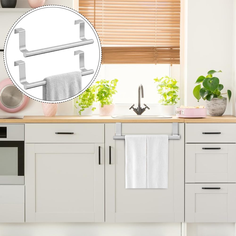 2Pcs Stainless Steel Towel Holder Kitchen Towel Rail Door Hanging Tea Towel Holders with Non-Scratch Pad Over Door Towel Rail (23.5cm) - Image 4