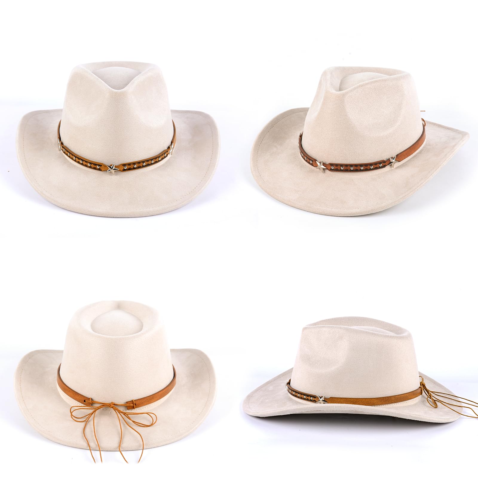 Cappello da cowboy per donne e uomini, a tesa larga, in pelle scamosciata, cappello da cowboy, tinta unita, per feste in denim e attività all'aperto, bianco