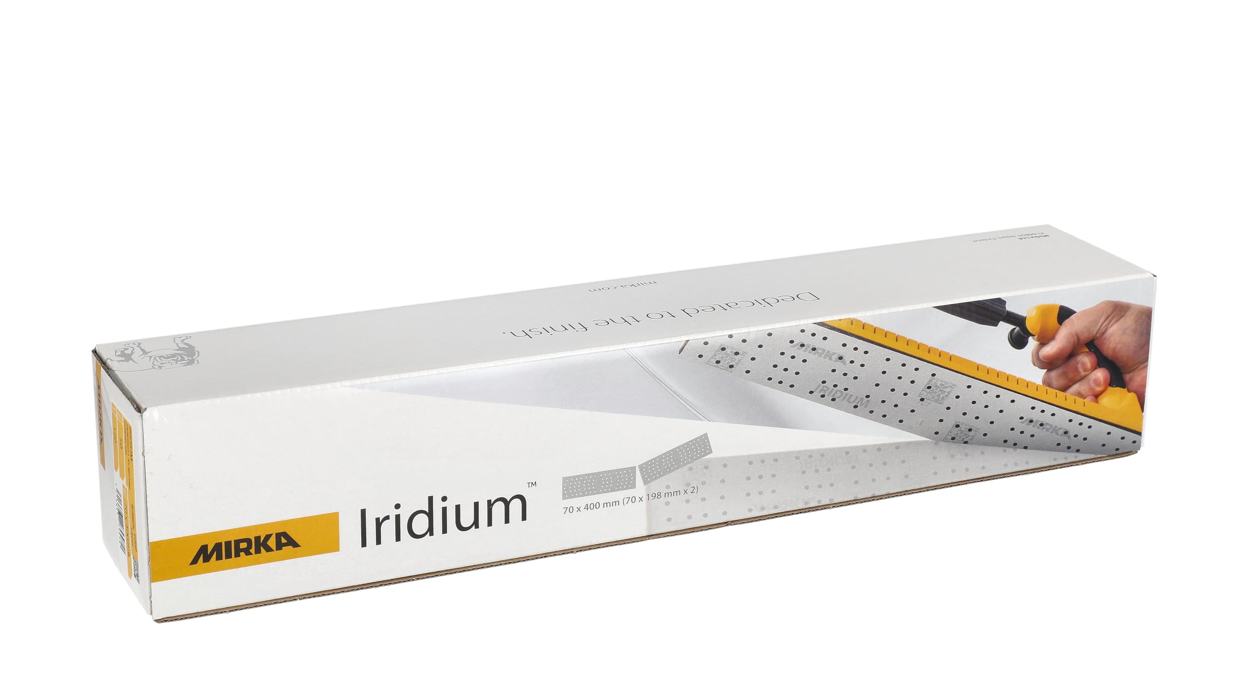 Mirka Papel de lija Iridium 70x400 mm 140 agujeros grano 120 | Perforado en el centro para mejor extracción de polvo cierre adhesivo para fácil fijación ideal para madera y acero
