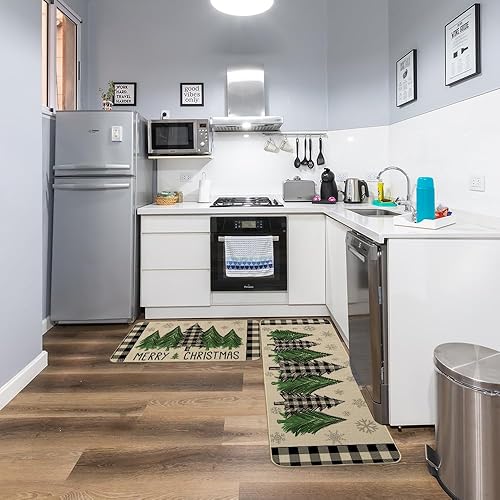 Miniatura 2 de ARKENY AKM004 - Juego de 2 alfombras de cocina de Navidad, antideslizantes, absorbentes, copos de nieve de invierno, árbol de Navidad, tapete