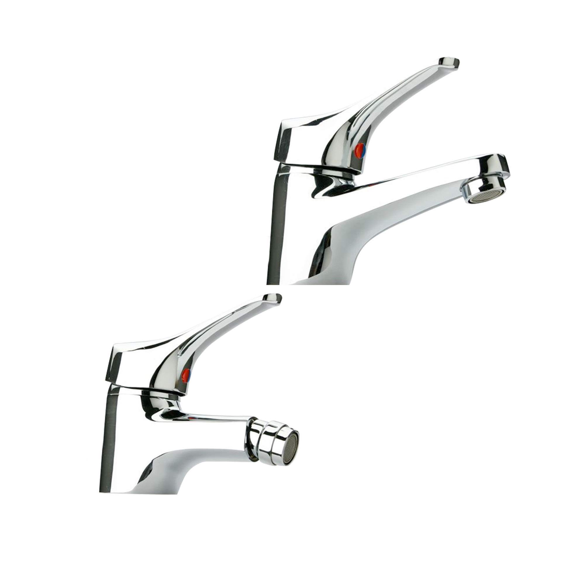 COPPIA di MISCELATORI RUBINETTI LAVABO e BIDET BAGNO OTTONE CROMATO
