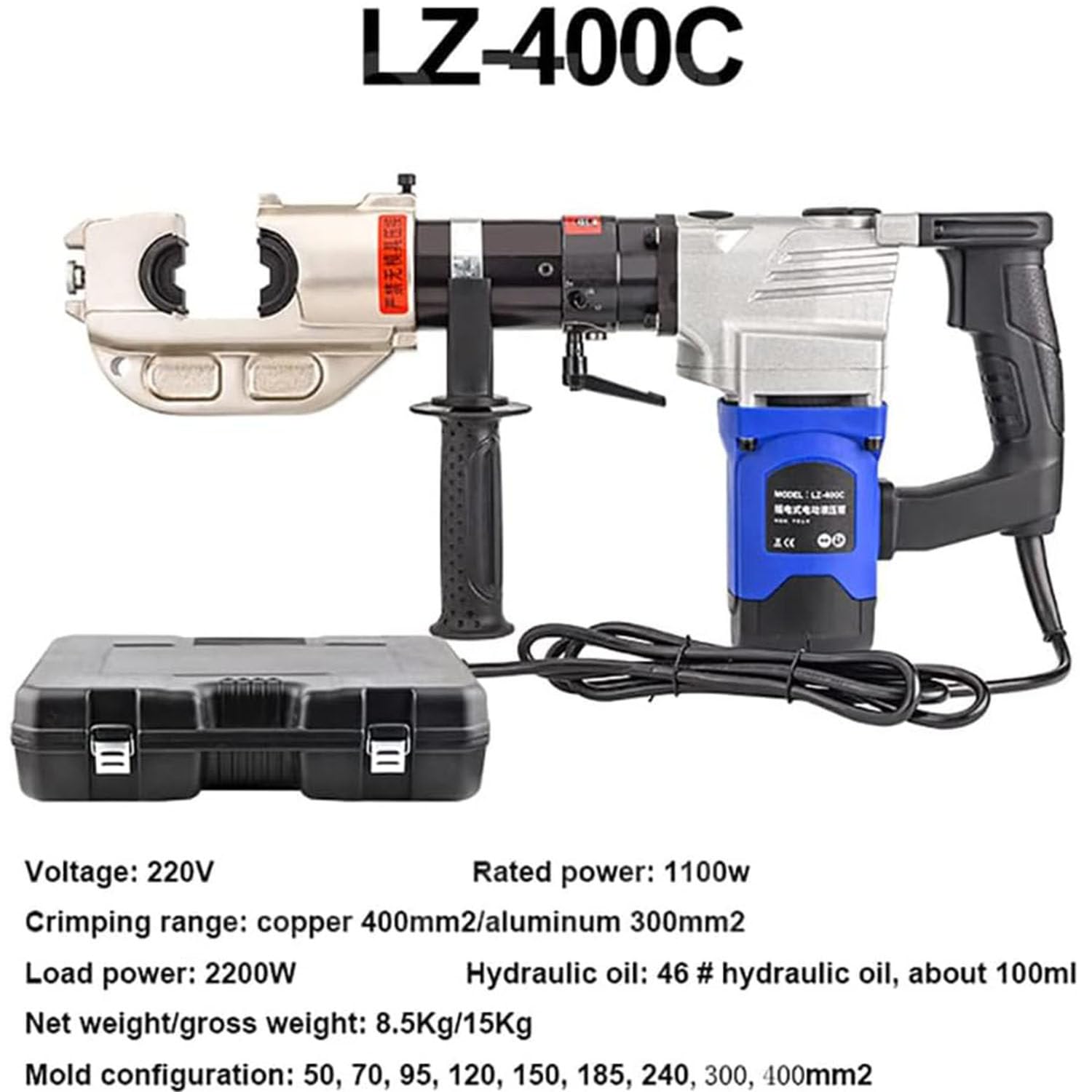 Elektryczne hydrauliczne szczypce do zaciskania ręczne elektryczne hydrauliczne zaciskarki do drutu 16-300mm² narzędzie do zaciskania kabli szczypce do zaciskania końcówek LZ-400C